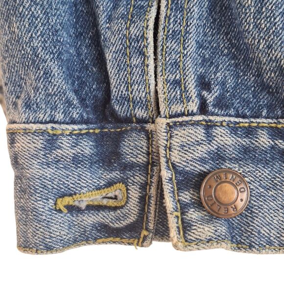 Vintage 90s Reliq Denim Trucker Jacket 100% Cotton Heavy Unisex Men's size Large - Picture 3 of 12